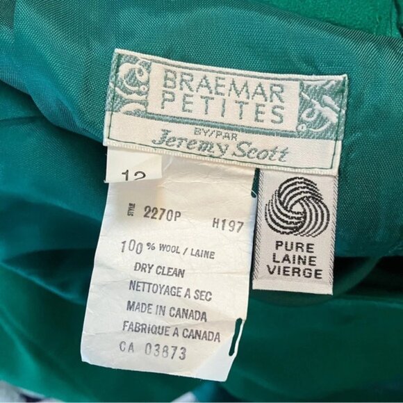 Vintage Braemar by Jeremy Scott Green Wool Blazer  Skirt Co-Ord Set - Picture 8 of 14